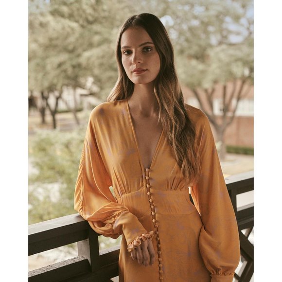 Lela Rose Butterfly-Print Georgette V-Neck Dress - Picture 5 of 10